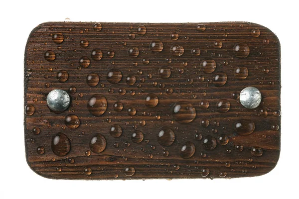 Klasický Oválný Dřevěný Rám Železnými Nýty Kapkách Dešťové Vody Izolovaný — Stock fotografie