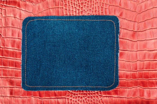 Blank Jeans Frame Denim Patch Orange Thread Seam Red Skin — Stock Photo, Image