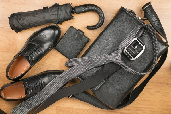 Mooie Klassieke Heren Accessoires Lederen Aktetas Riem Schoenen Uitzicht Van — Stockfoto