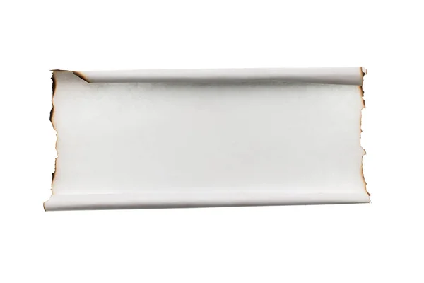 Pezzo Carta Arrotolato Con Bordi Bruciati Isolato Sfondo Bianco — Foto Stock
