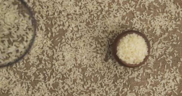 Examining rice grains with a magnifying glass. Top view. Moving magnifying glass — Stock Video