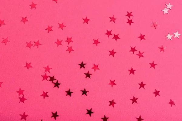 Star Sprinkles Pink Festive Holiday Background Celebration Concept Top View — Stock Photo, Image