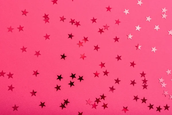 Star Sprinkles Pink Festive Holiday Background Celebration Concept Top View — Stock Photo, Image