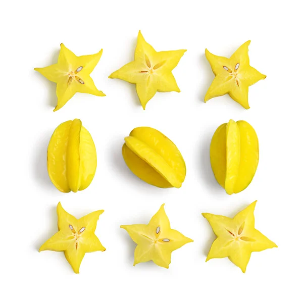 Fruit Pattern Carambola Fruit Starfruit Slices Isolated White Background — Stock Photo, Image