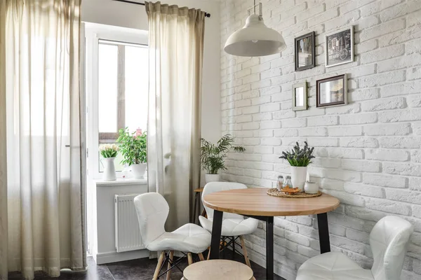 Bouquet Tulipes Intérieur Cuisine Style Scandinave Avec Mobilier Blanc Une — Photo