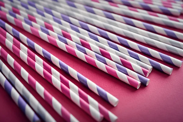 Colorful Drinking Striped Straws Pink Background Closeup — Stock Photo, Image