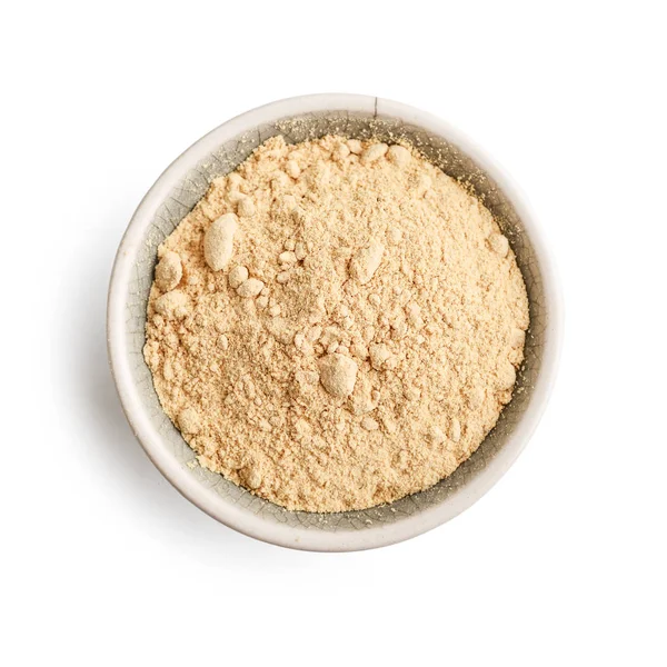 Bowl Maca Powder Isolated White Background Top View — Stock Photo, Image