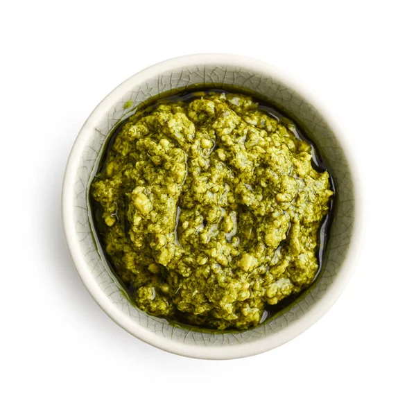 Bol Sauce Pesto Isolé Sur Fond Blanc Vue Sur Dessus — Photo