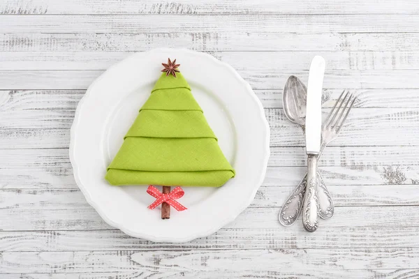 Tovagliolo Forma Albero Natale Con Stella Anice Stecca Cannella Come — Foto Stock