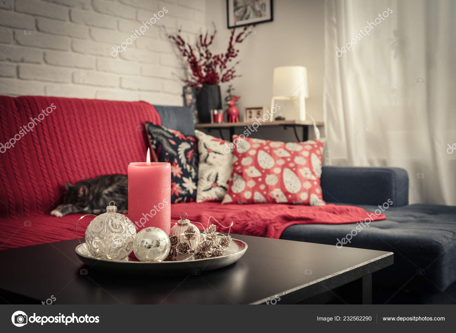 Christmas Decorations Candle Coffee Table Living Room Couch