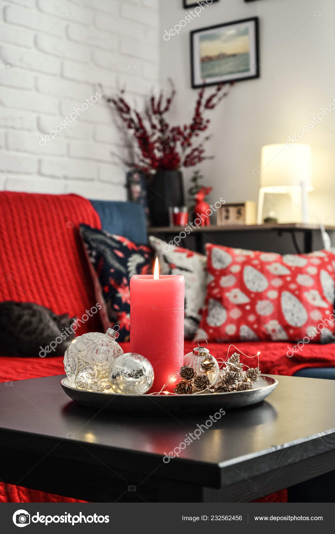 Christmas Decorations Candle Coffee Table Living Room Couch