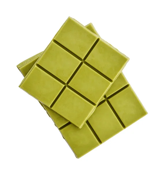 Green Matcha Chocolate Bar Isolated White Background Top View — Stock Photo, Image