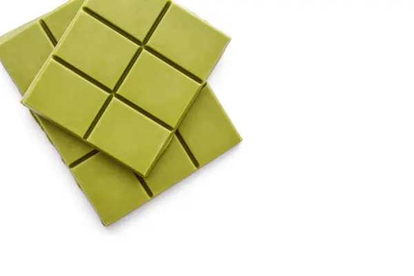 Barra Chocolate Matcha Verde Aislada Sobre Fondo Blanco Vista Superior — Foto de Stock