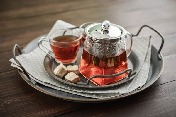 Two glass cup of tea with teapot — Stock Photo, Image