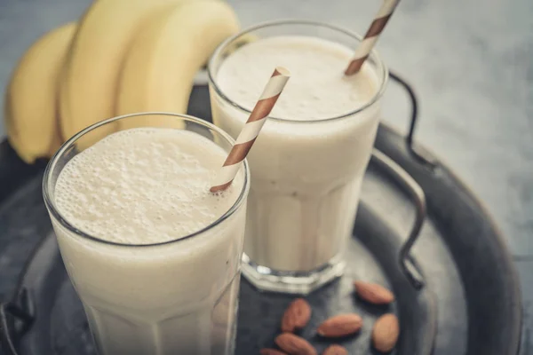 Banana smoothie with almond milk — Stock Photo, Image