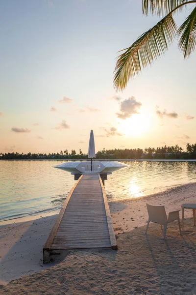 Molo Legno Pontile Resort Isola Tropicale Mattino Presto Maldive Vacanze — Foto Stock