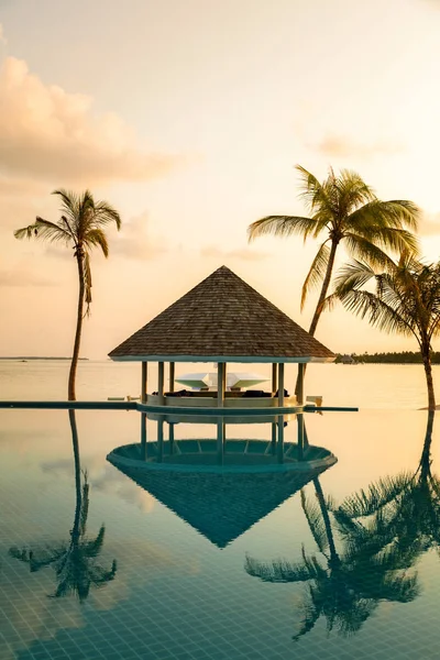 Bar Café Und Pool Einem Tropischen Strand Frühen Morgen Von — Stockfoto