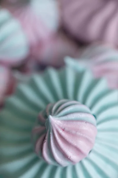 Background Close Gentle Blue Pink Meringues — Stock Photo, Image