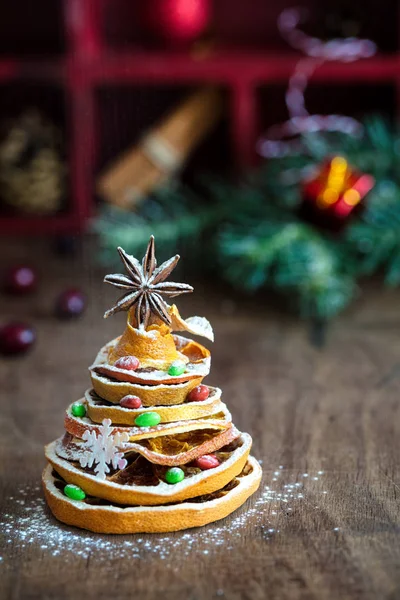 Christmas Tree Made Out Dried Orange Slices Anise Star Festive — Stock Photo, Image