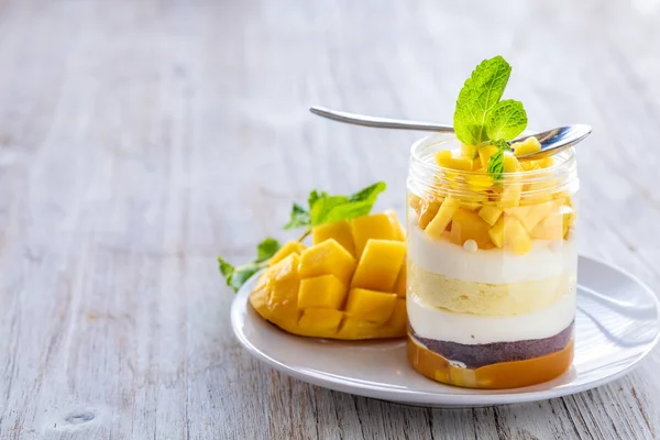 Солодкий домашній десерт манго, чізкейк, дрібничка, миша в льоду Ліцензійні Стокові Фото