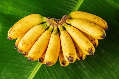 Taze muz muz yaprakları, üstten görünüm üzerinde demet