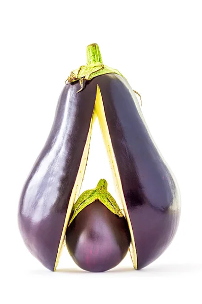 Berenjena Berenjena Verdura Brinjal Aisladas Sobre Fondo Blanco Composición Vertical —  Fotos de Stock