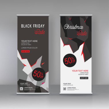 Banner stand broşür dikey şablon tasarımı kadar kapakları rulo, geometrik arka plan, modern x- ve bayrak-banner vektör