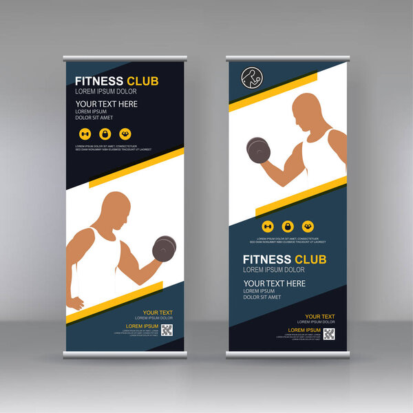 Шаблон дизайна баннера векторного фитнес-центра. флаер, плакат - обложка Здоровье и фитнес, элементы дизайна концепции фитнес-иллюстрации, веб-шаблоны и шаблоны печати
