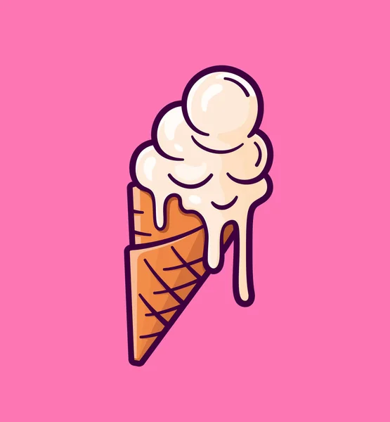 Vector de dibujos animados derretimiento de bolas de helado en el cono — Vector de stock