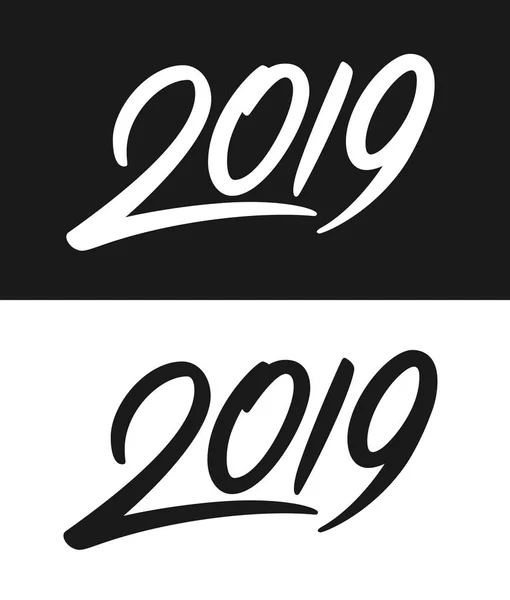Tarjeta de felicitación de Año Nuevo 2019 en blanco y negro — Vector de stock