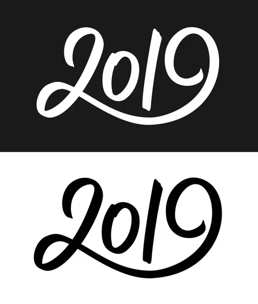 Tarjeta de felicitación de Año Nuevo 2019 en blanco y negro — Vector de stock