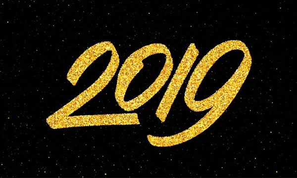 Šťastný Nový Rok 2019 Návrhu Šablony Přání Zlatým Textem Černém — Stockový vektor