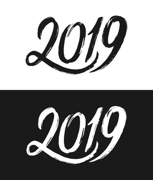 Tarjeta de felicitación de Año Nuevo 2019 en blanco y negro — Vector de stock