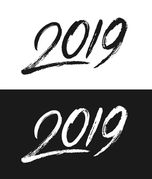 Yeni yıl 2019 tebrik kartı siyah beyaz — Stok Vektör