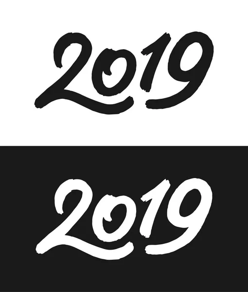 Tarjeta de felicitación de Año Nuevo 2019 en blanco y negro — Vector de stock