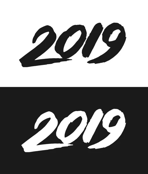 Yeni yıl 2019 tebrik kartı siyah beyaz — Stok Vektör