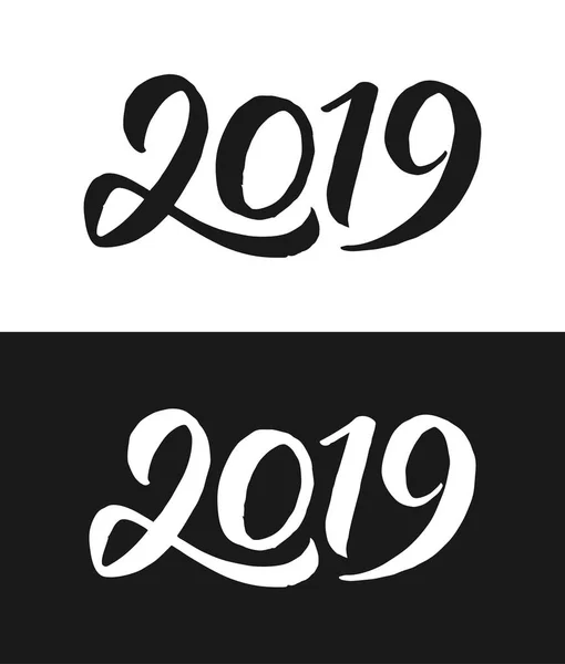 Új év 2019 üdvözlőlap, fekete-fehér — Stock Vector