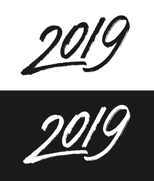 Biglietto di auguri per il nuovo anno 2019 in bianco e nero — Vettoriale Stock