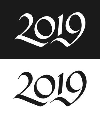 Yeni yıl 2019 tebrik kartı siyah beyaz