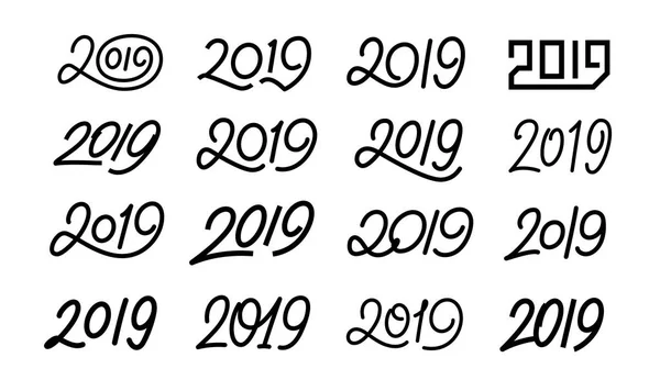 Conjunto de números caligráficos 2019. Carrera editable — Vector de stock