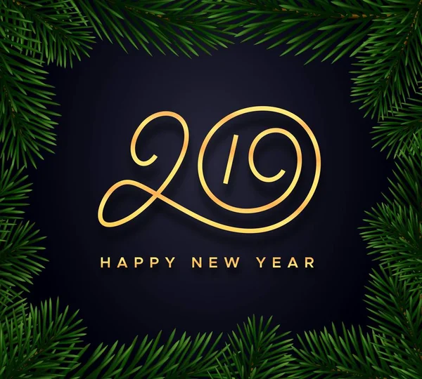 Frohes Neues Jahr 2019 Wünscht Typografie Text Und Rand Mit — Stockvektor