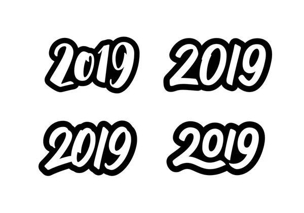 Set of New Year 2019 nomor kaligrafi - Stok Vektor