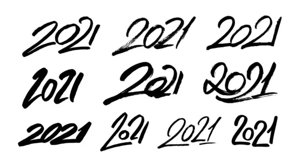 Conjunto de números de caligrafía de Año Nuevo 2021 — Vector de stock