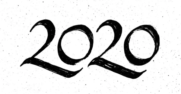 ラットの2020年の新年のための中国の書道とグリーティングカードデザインテンプレート ブラックナンバー2020手描きレタリングホワイトヴィンテージ微妙なグランジの背景に ベクターイラスト — ストックベクタ