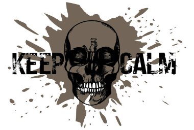 Siyah ve beyaz el çamurlu zeminde bir insan kafatası çizilen illüstrasyon