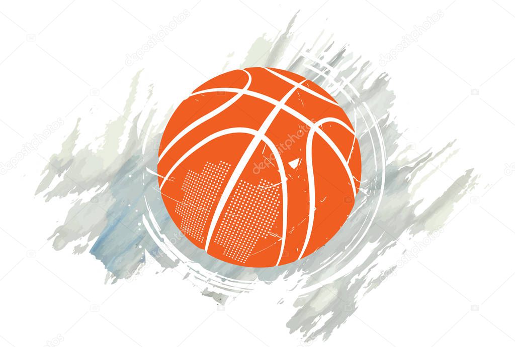 Watercolor Basketball design. A ball falling inside