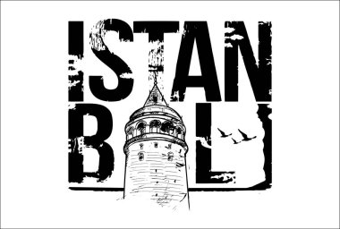 Galata Kulesi. Istanbul, Türkiye şehir tasarım. Elle çizilmiş illüstrasyon.