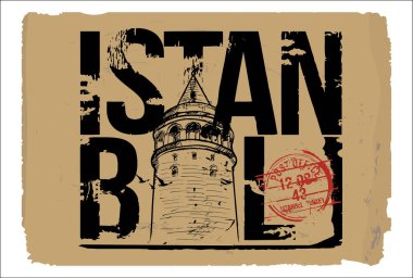 Galata Kulesi. Istanbul, Türkiye şehir tasarım. Elle çizilmiş illüstrasyon.