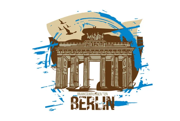 Braniborská Brána Berlín Německo City Design Ručně Kreslené Ilustrace — Stockový vektor