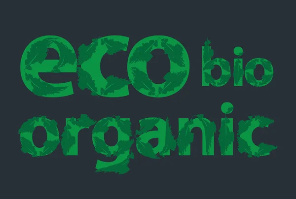 Palabras Bio Ecológicas Orgánicas Compuestas Hojas Verdes — Vector de stock